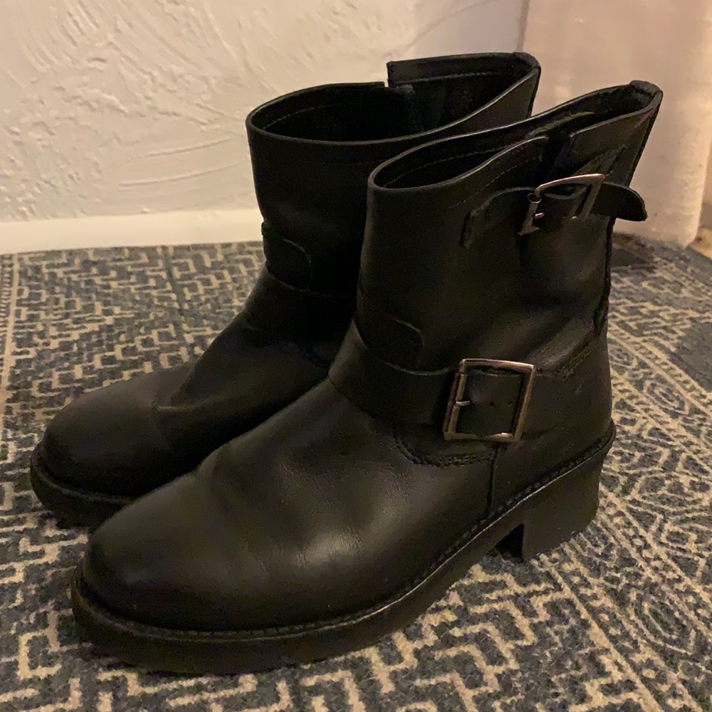 Black leather Hawkins vintage motorcycle boots